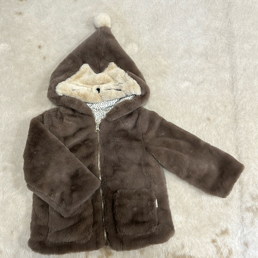 Zara Baby Faux Fur Lined Full Zip‎ Hooded Jacket